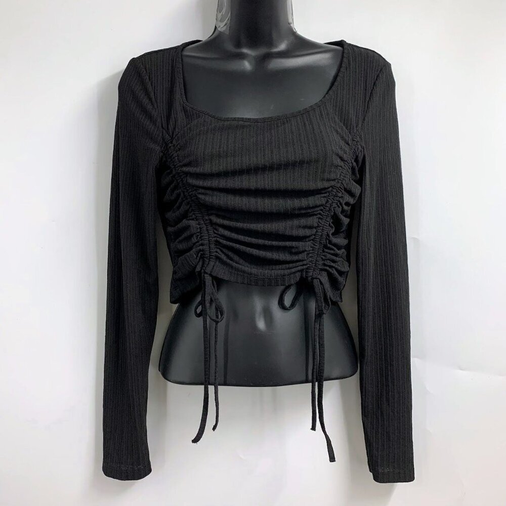 Cider Women's Solid Drawstring Long Sleeve Pullover Top Size M